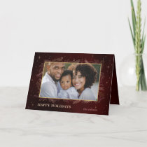Red Gold Botanical Sparkle Photo Holiday Card