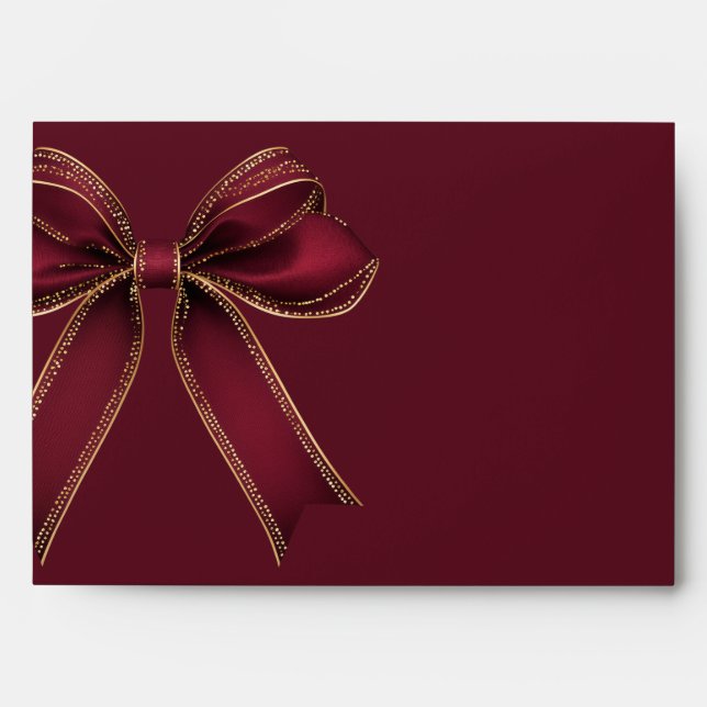Red Gold Bow Burgundy Christmas  Envelope (Front)
