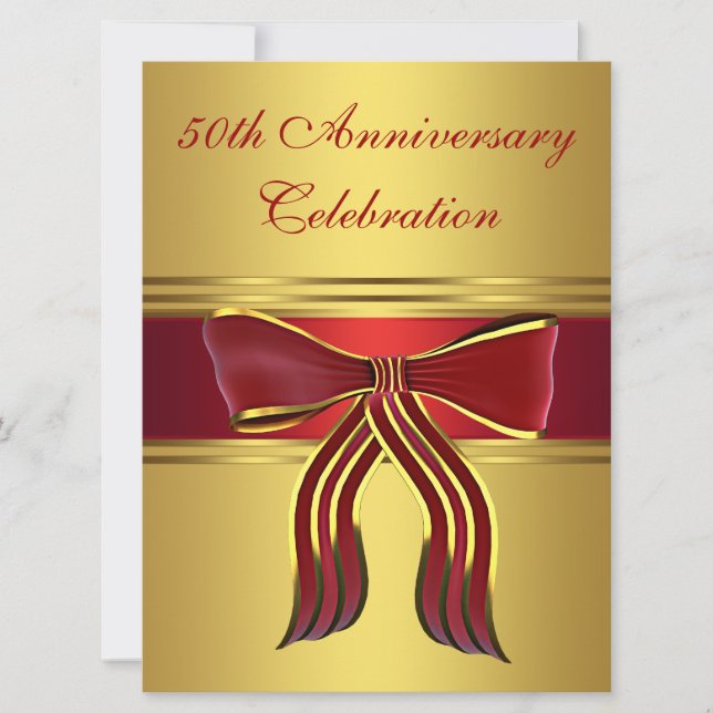 Red Gold Bow Gold 50th Wedding Anniversary Invitation (Front)
