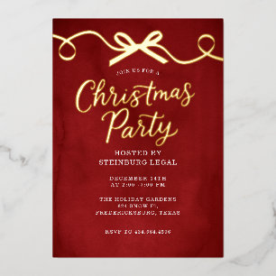 Red Gold Bow Office Corporate Christmas Party  Foil Invitation