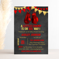 Red Gold Boy Boxe Boxing Baby Shower Invitations