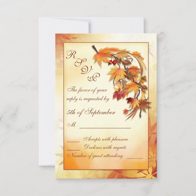 Red, gold, brown autumnal leaves RSVP (Front)