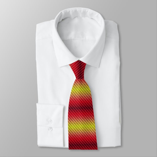 Red Gold Brown Stripes Textured Look Pattern Neck Tie (Tied)