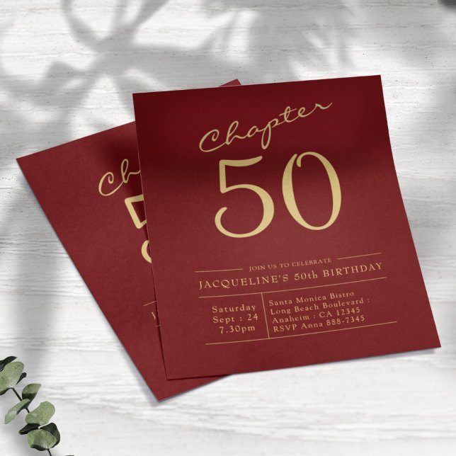 Red Gold Budget 50th Birthday Invitation Flyer (Creator Uploaded)