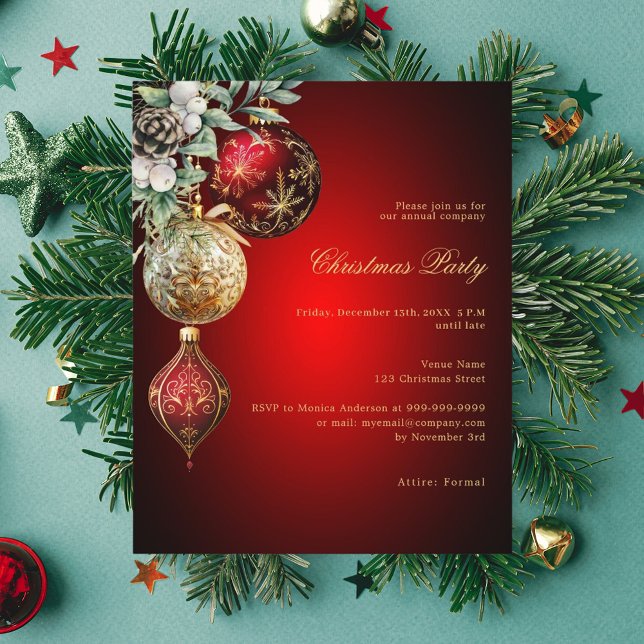 Red gold business Christmas Party invitation (Creator Uploaded)