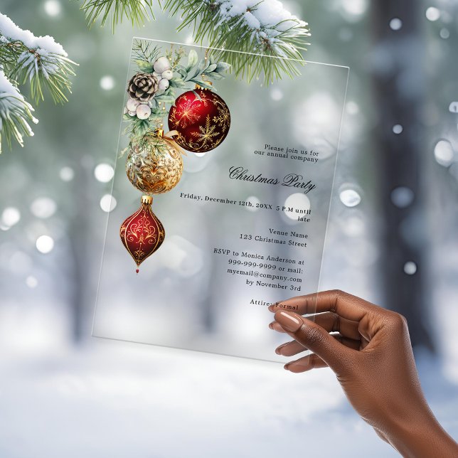 Red gold business frosted Christmas Party Acrylic Invitations (Creator Uploaded)