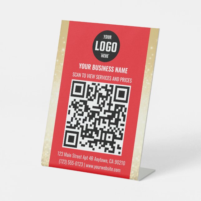 Red & Gold Business QR Code Pedestal Sign (Front)