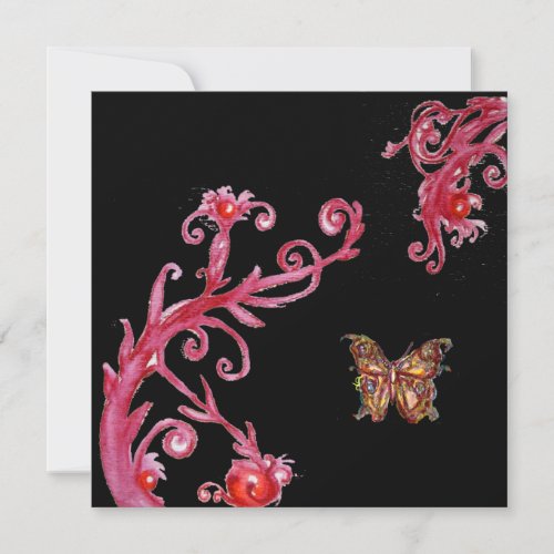 RED GOLD BUTTERFLY IN BLACKElegant Wedding Party Invitation