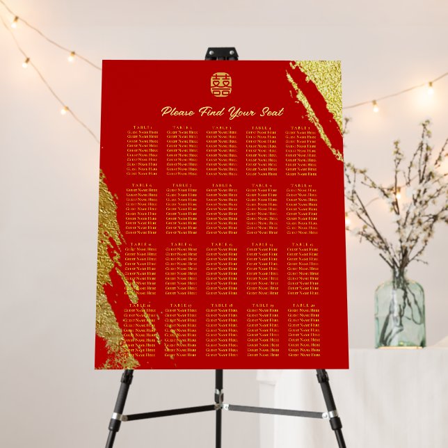 Red gold calligraphy chinese wedding seating chart foam board (In Situ (Stand))