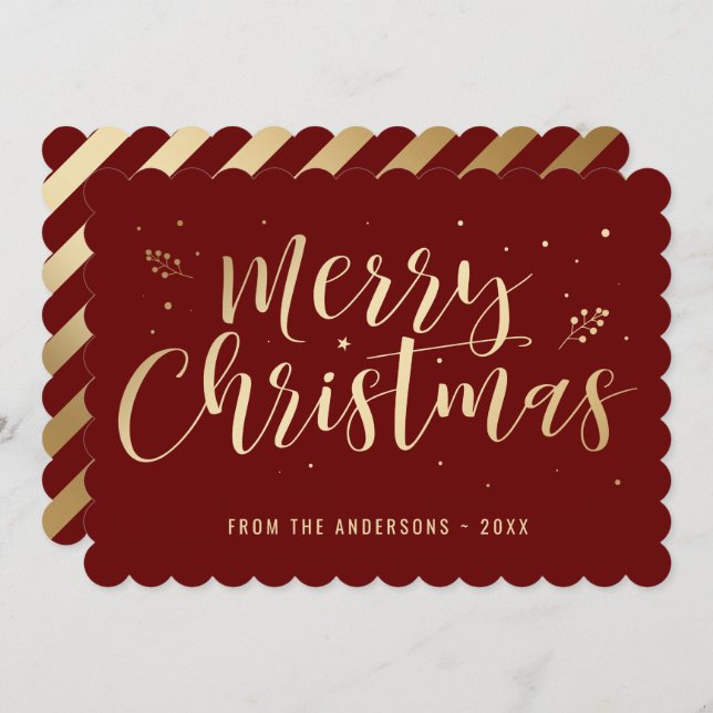 Red Gold Calligraphy Merry Christmas Holiday Card (Front/Back)