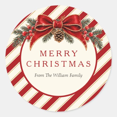 Red Gold Candy Cane Stripe Classic Round Sticker
