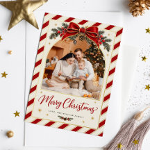 Red Gold Candy Cane Stripe Foli Holiday Card