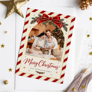 Red Gold Candy Cane Stripe Foli Holiday Card