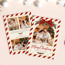 Red Gold Candy Cane Stripe Foli Holiday Card