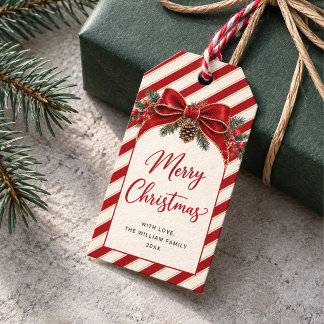 Red Gold Candy Cane Stripe Gift Tags