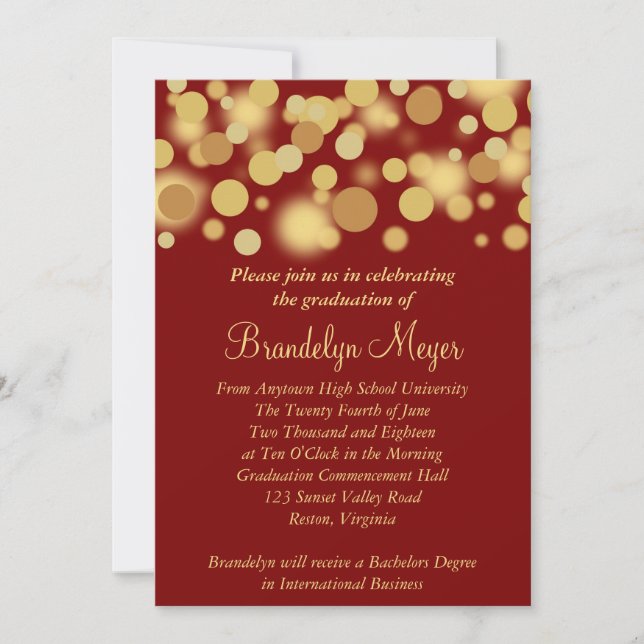 Red Gold Celebration Graduation Announcement (Front)