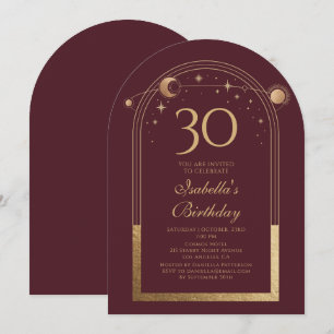 Red Gold Celestial 30th Birthday Party Invitation