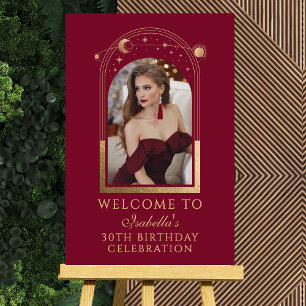 Red Gold Celestial 30th Birthday Photo Welcome Foam Board