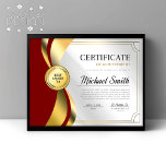 Red & Gold Certificate of Achievement Award<br><div class="desc">This certificate of achievement award template features red,  shiny gold & grey color tones,  clean and modern style,  and a gold border frame. Customize to your liking.</div>