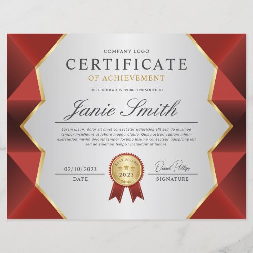 Red  Gold Certificate Of Achievement Award