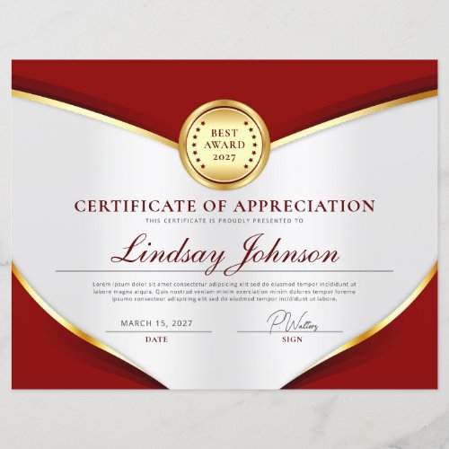 Red  Gold Certificate of Appreciation Flyer