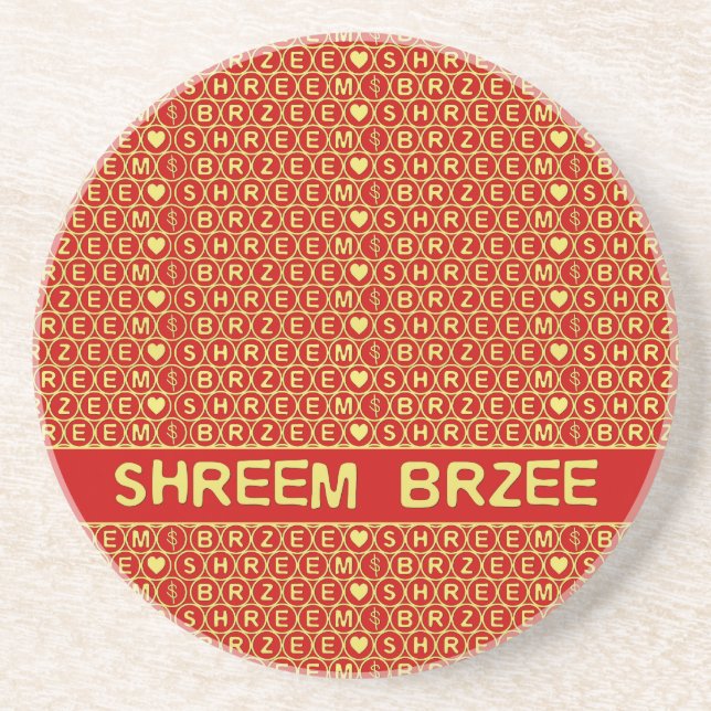 Red Gold Chant Shreem Brzee attract wealth Sandstone Coaster (Front)
