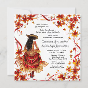 Red Gold Charra Quinceanera Invitation