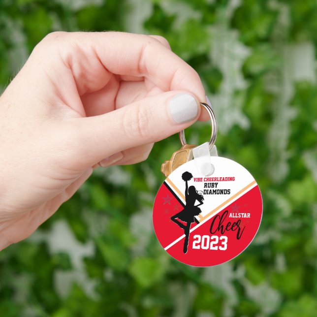 Red Gold Cheer Gift Bag Ideas Keychain (Hand)