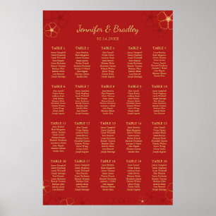 Red Gold Cherry Bloss Seating Chart Custom Color
