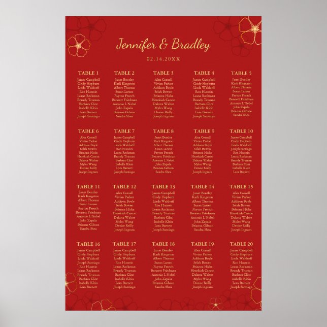 Red Gold Cherry Bloss Seating Chart | Custom Color (Front)