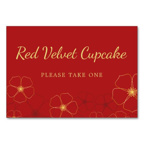 Red Gold Cherry Blossoms Buffet Food Label Table Number