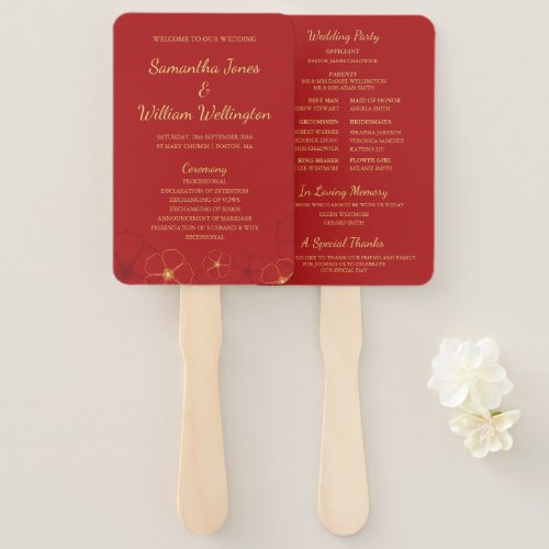 Red Gold Cherry Blossoms Fan Wedding Program