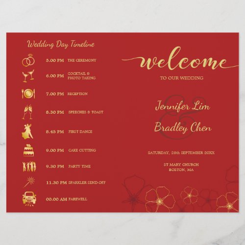 Red Gold Cherry Blossoms Folded Wedding Timeline