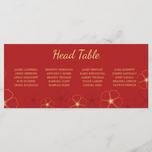 Red Gold Cherry Blossoms Head Table Seating Card