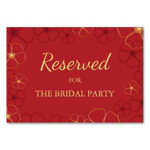 Red Gold Cherry Blossoms Reserved Table Sign Number