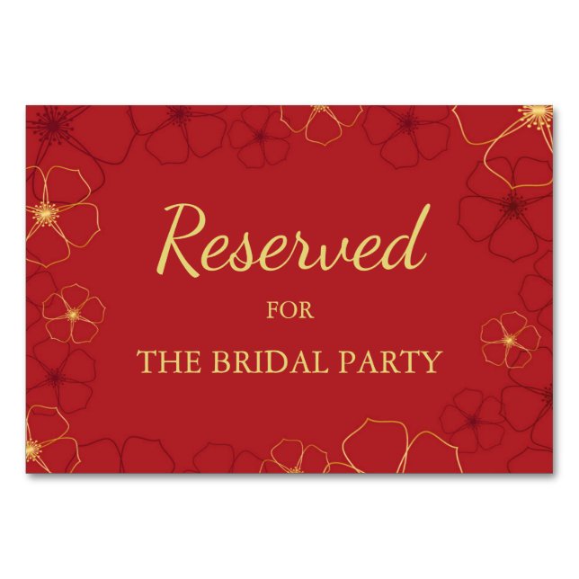 Red Gold Cherry Blossoms Reserved Table Sign Number (Front)
