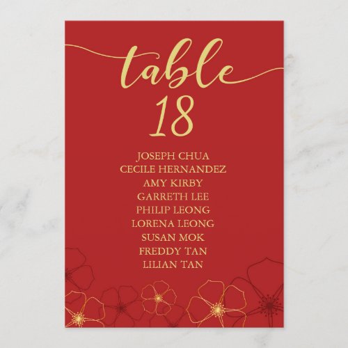 Red Gold Cherry Blossoms Seating Chart Program