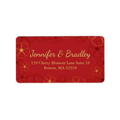 Red  Gold Cherry Blossoms Wedding Address Labels