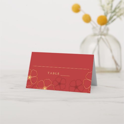 Red  Gold Cherry Blossoms Wedding Place Card