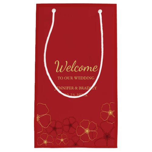Red Gold Cherry Blossoms Wedding Welcome Bag