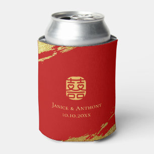 Red gold Chinese calligraphy brush stroke wedding Can Cooler