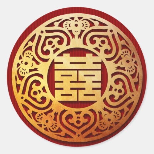 red gold chinese double happiness wedding stickers