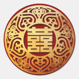 red gold chinese double happiness wedding stickers