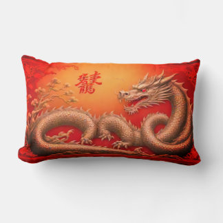 Red Gold Chinese Dragon Decorative Throw Pillow