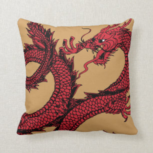 Red & Gold Chinese Dragon Throw Pillow