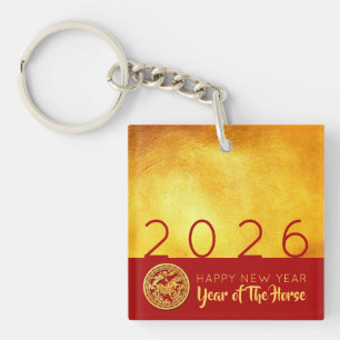 Red Gold Chinese Horse paper-cut 2026 ASqK Keychain
