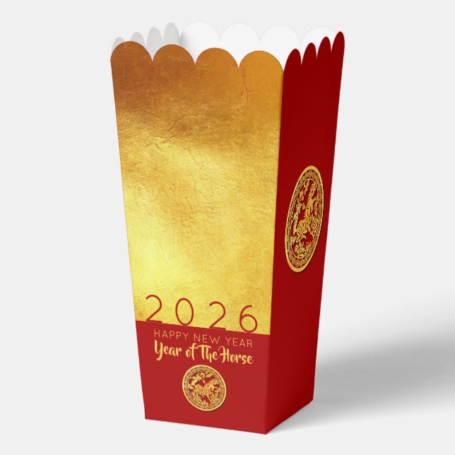 Red Gold Chinese Horse paper-cut 2026 FBPop Favor Boxes (Front)