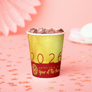 Red Gold Chinese Horse paper-cut 2026 PC Paper Cups
