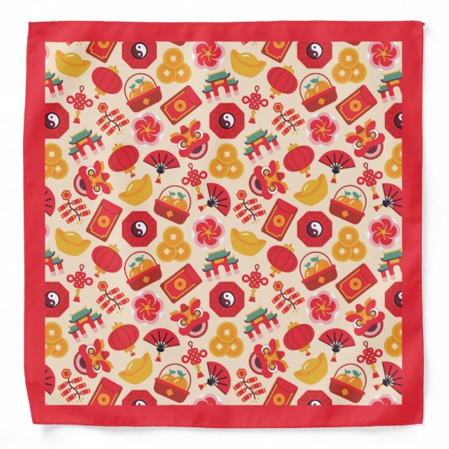 Red & Gold Chinese New Year Icons Bandana (Front)