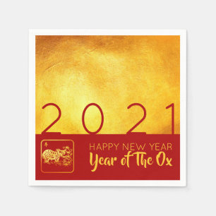 Red Gold Chinese Ox paper-cut 2021 PN Napkins